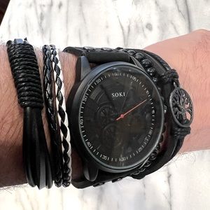 New Soki Black strap watch and bracelet boxed set